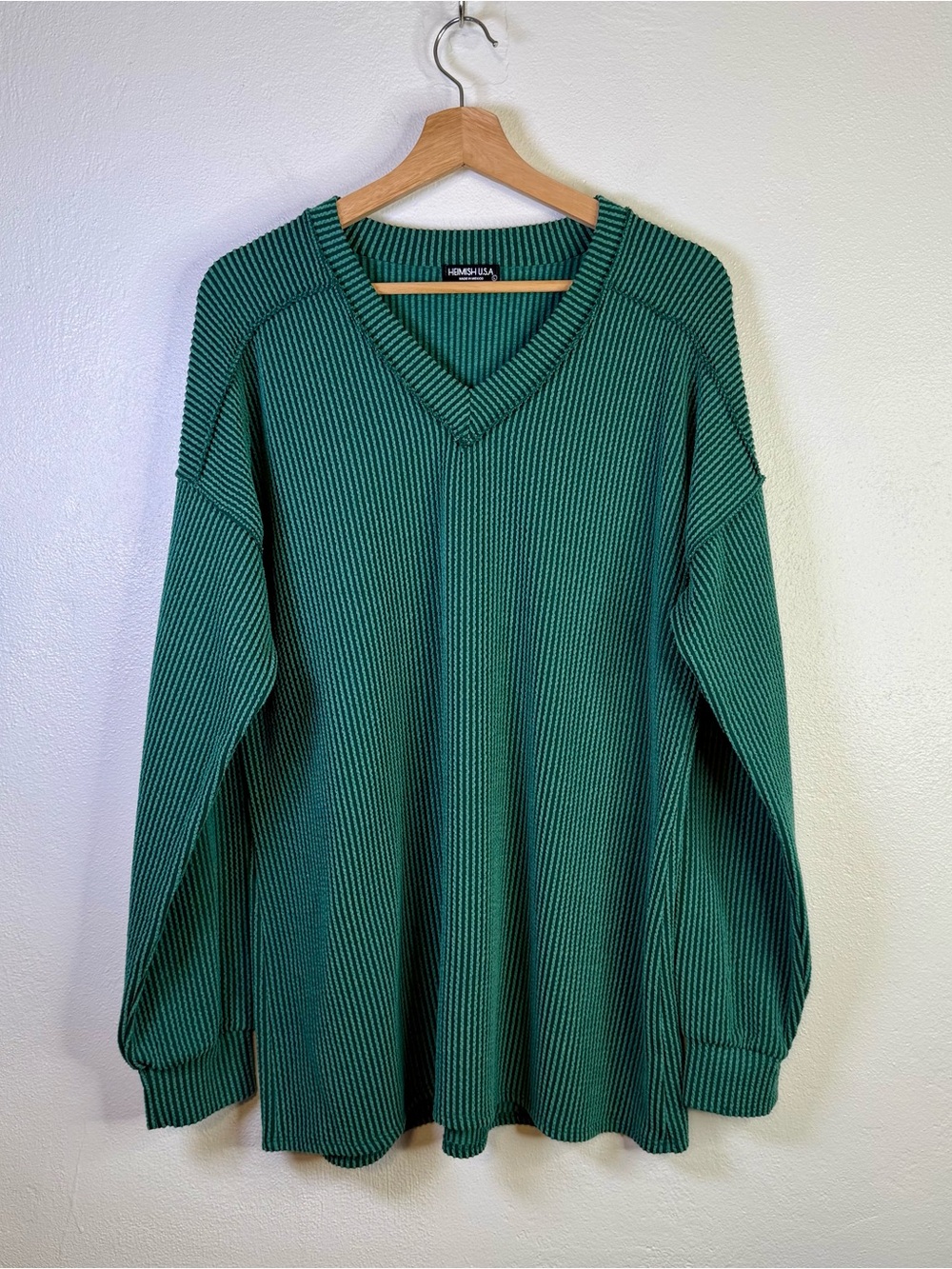 Heimish USA Emerald Green V-Neck Ribbed Slouchy Oversized Sweater Size Large - Picture 10 of 16